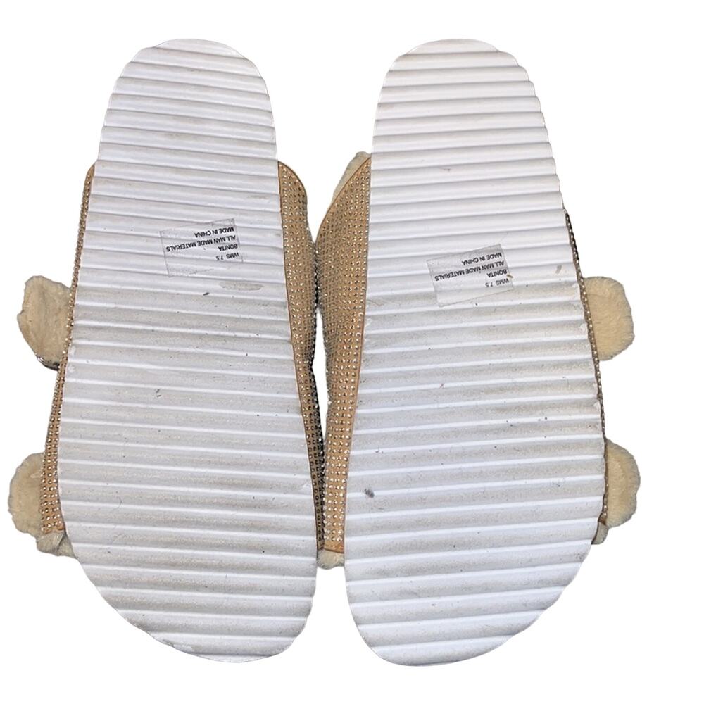 DV Dolce Vita Women's Bonita Fuzzy Fur Shimmer Slide Sandals Beige Size 7.5 NWOB - Picture 2 of 4